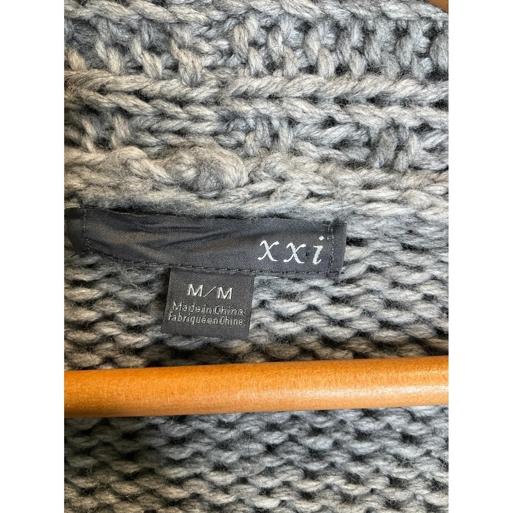 xxi Chunky Cardigan‎ Y2K Wrap Open Wool Blend Satin Belt Oversized Cottagecore M - Picture 3 of 6